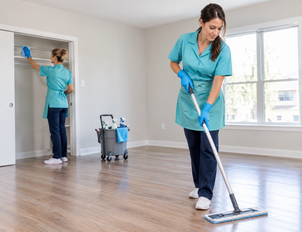 Professional cleaner preparing a home for a move